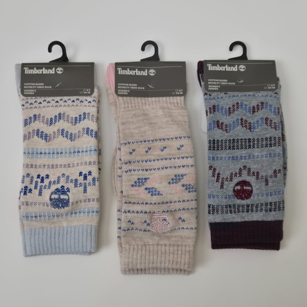 Lot of 3 Timberland Women's Cotton Blend Crew Socks TB0A1EM US 4-7, EU 34-38